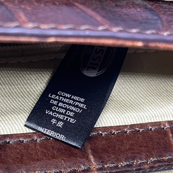 FOSSIL MEMOIR SMALL FLAP Brown Croc-Embossed Leather CROSSBODY BAG. - Picture 5 of 9